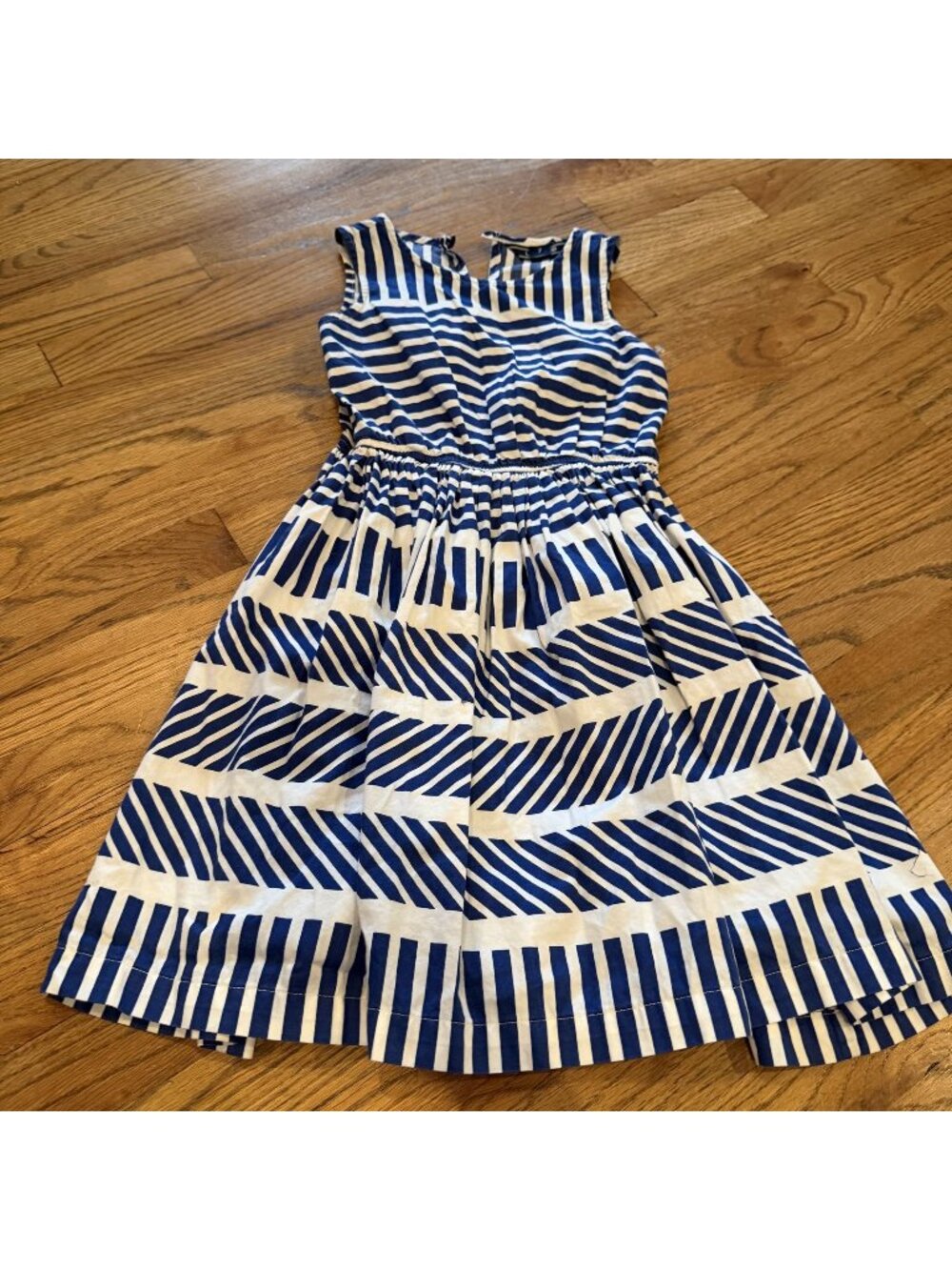 LANDS END GIRLS BLUE WHITE NAUTICAL DRESS SIZE 7